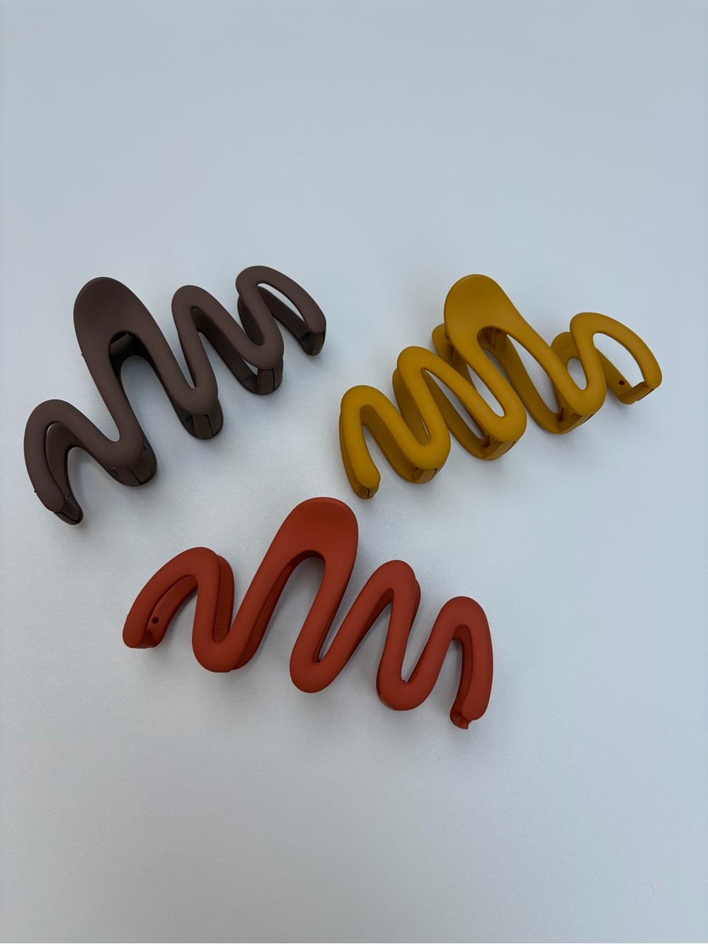 Set of 3 Matte Zigzag Hair Clips - Mustard, Rust, Chocolate